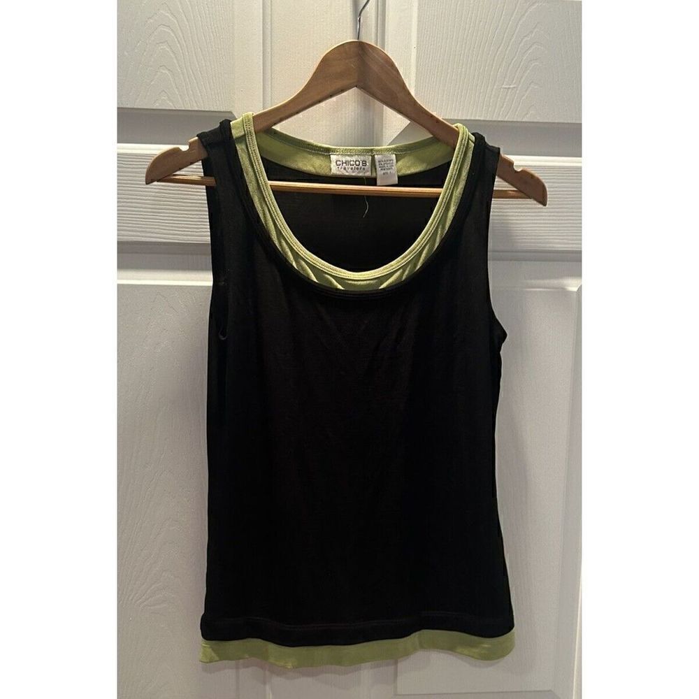 Chico's Travelers Size 1 Lime Green & Black Sleeveless Stretch Double Tank